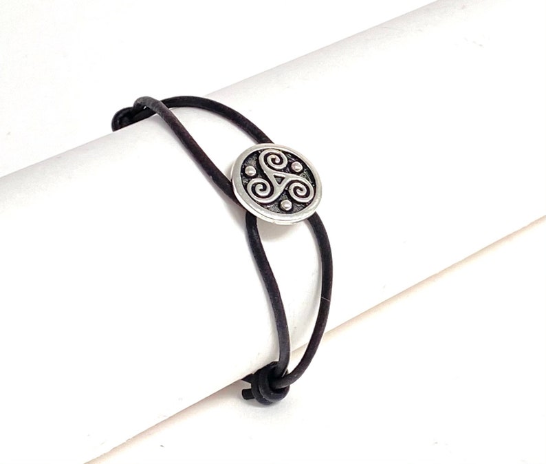 Celtic Symbol Triskele Pendant Leather Bracelet for Men Women Couple Bracelet Promise Bracelets Everyday Light Layering Scottish Bracelet image 3