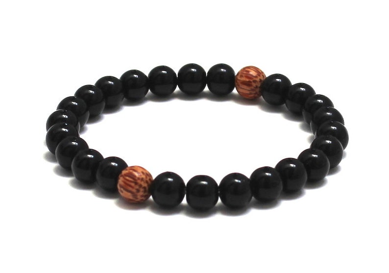 Worry Beads Black Obsidian Bracelet Dragonglass /& Palm Wood Bracelet for Mens Mala Bracelet Chakra Healing Best Seller Beaded Bracelet