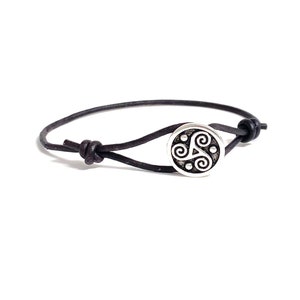 Celtic Symbol Triskele Pendant Leather Bracelet for Men Women Couple Bracelet Promise Bracelets Everyday Light Layering Scottish Bracelet image 5