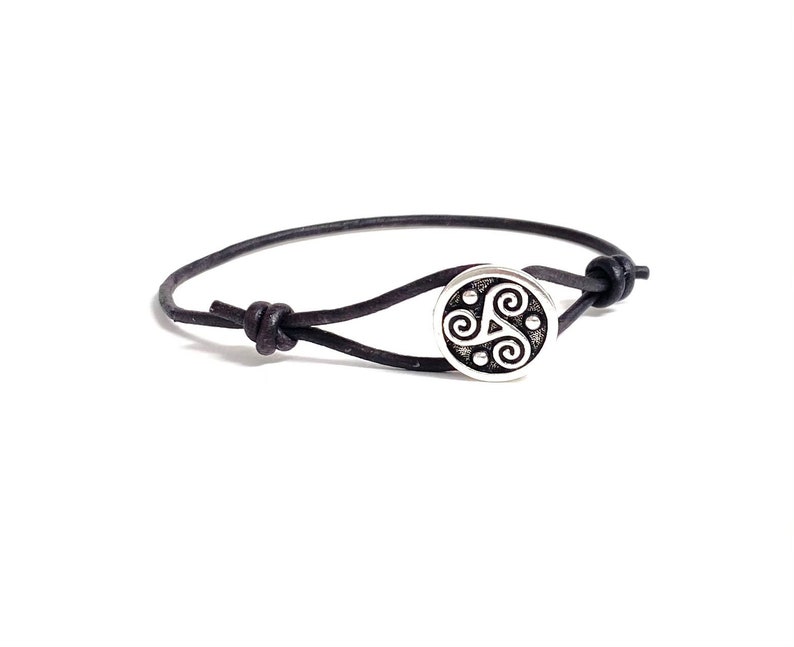 Celtic Symbol Triskele Pendant Leather Bracelet for Men Women Couple Bracelet Promise Bracelets Everyday Light Layering Scottish Bracelet image 5