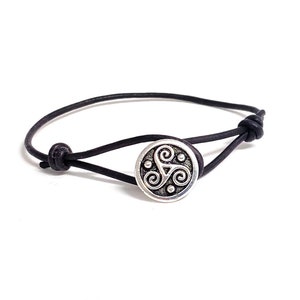 Celtic Symbol Triskele Pendant Leather Bracelet for Men Women Couple Bracelet Promise Bracelets Everyday Light Layering Scottish Bracelet image 4