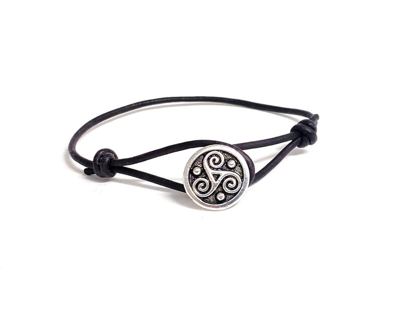 Celtic Symbol Triskele Pendant Leather Bracelet for Men Women Couple Bracelet Promise Bracelets Everyday Light Layering Scottish Bracelet image 4