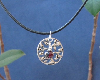 Tree of life Pendant Necklace with Red Garnet Gemstone Sterling Silver Charm, Meaningful Symbol Chakra Jewelry, Mother's Day Gift for Her