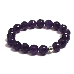 Amethyst Gemstone Bracelet, Crown Chakra Jewelry Mala Beaded Bracelet, Healing Crystal Sterling Silver Bead, Mothers Day Gifts From Daughter image 5