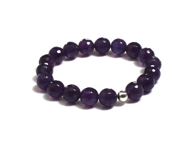 Amethyst Gemstone Bracelet, Crown Chakra Jewelry Mala Beaded Bracelet, Healing Crystal Sterling Silver Bead, Mothers Day Gifts From Daughter image 5