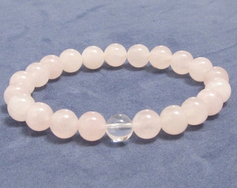 Pastel Rose Quartz Bracelet, Fertility Crystals Heart Chakra Healing Bracelet, Mala Beads Stretch Bracelet, Pregnancy IVFJewelry for New Mom
