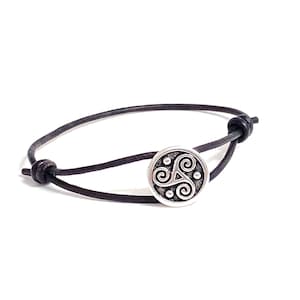 Celtic Symbol Triskele Pendant Leather Bracelet for Men Women Couple Bracelet Promise Bracelets Everyday Light Layering Scottish Bracelet image 1