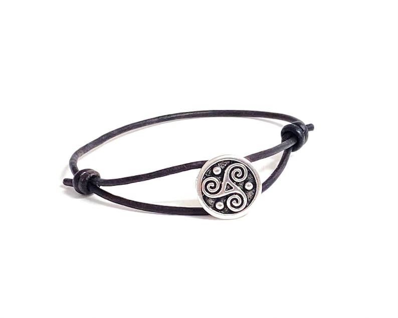 Celtic Symbol Triskele Pendant Leather Bracelet for Men Women Couple Bracelet Promise Bracelets Everyday Light Layering Scottish Bracelet image 1