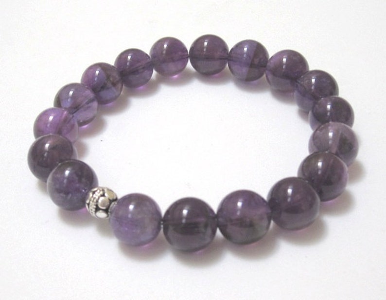 Violet Amethyst Gemstone Bracelet, Healing Crystal Sterling Silver Bead Chakra Bracelet Birthday Gift for Her, February Birthstone Jewelry image 4