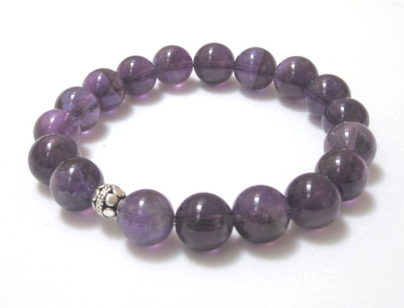 Violet Amethyst Gemstone Bracelet, Healing Crystal Sterling Silver Bead Chakra Bracelet Birthday Gift for Her, February Birthstone Jewelry image 2