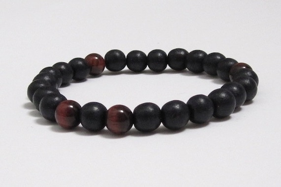 Red Tiger Eye Wood Bead Bracelet: Men's Mala Prayer Beads