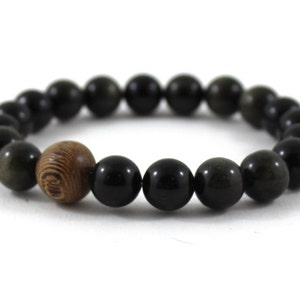 Obsidian with Sandalwood Men Beaded Bracelet, Trendy Casual Man Bracelet, Get Well Sobriety Recovery, Mala Bracelet Birthday Gift For Him