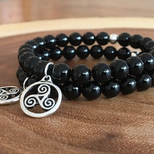 Triskele Pendant Charm Onyx Stones Bracelet, Scottish Celtic Jewelry, Promise Couple Bracelet, Irish Wedding, Boyfriend Gift for Girlfriend image 5