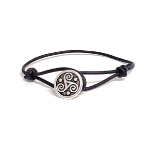 Celtic Symbol Triskele Pendant Leather Bracelet for Men Women Couple Bracelet Promise Bracelets Everyday Light Layering Scottish Bracelet image 2