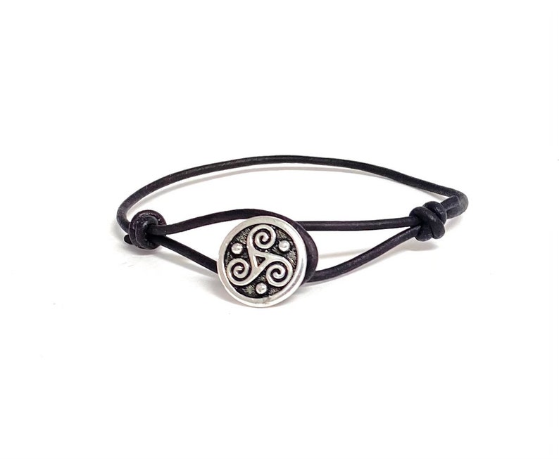 Celtic Symbol Triskele Pendant Leather Bracelet for Men Women Couple Bracelet Promise Bracelets Everyday Light Layering Scottish Bracelet image 2