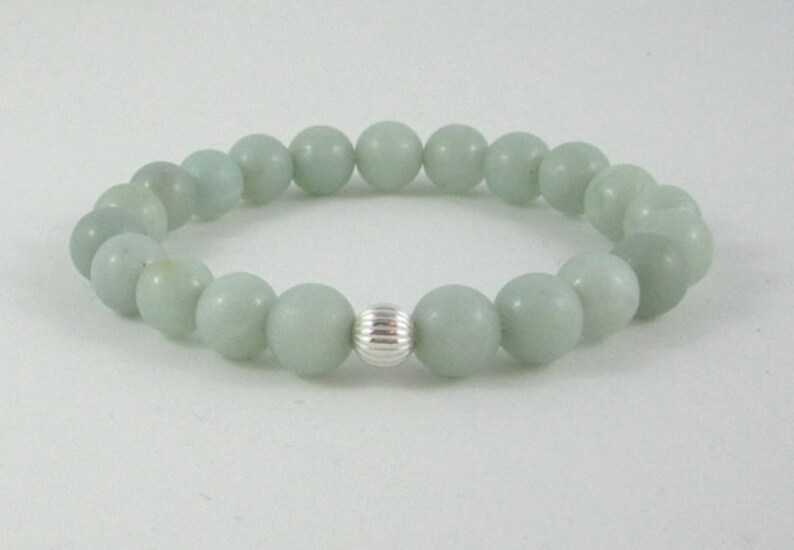 Pastel Green Amazonite Chakra Healing Bracelet, Birthday Gifts for Her, Energy Worry Beads Bracelet, Calming Stress Relief Yoga Mala Beads image 2