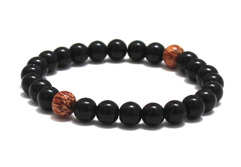 Worry Beads Black Obsidian Bracelet Dragonglass /& Palm Wood Bracelet for Mens Mala Bracelet Chakra Healing Best Seller Beaded Bracelet