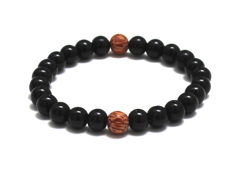 Worry Beads Black Obsidian Bracelet Dragonglass /& Palm Wood Bracelet for Mens Mala Bracelet Chakra Healing Best Seller Beaded Bracelet