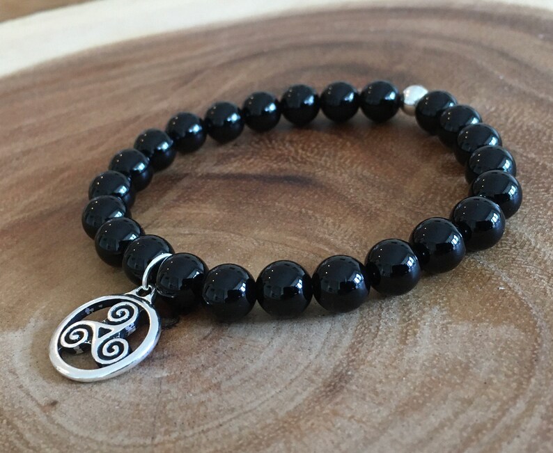 Triskele Pendant Charm Onyx Stones Bracelet, Scottish Celtic Jewelry, Promise Couple Bracelet, Irish Wedding, Boyfriend Gift for Girlfriend image 9