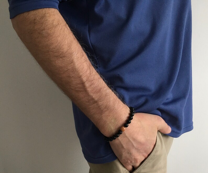 Worry Beads Black Obsidian Bracelet Dragonglass /& Palm Wood Bracelet for Mens Mala Bracelet Chakra Healing Best Seller Beaded Bracelet