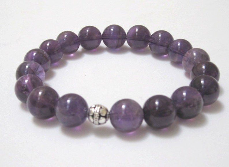 Violet Amethyst Gemstone Bracelet, Healing Crystal Sterling Silver Bead Chakra Bracelet Birthday Gift for Her, February Birthstone Jewelry image 5