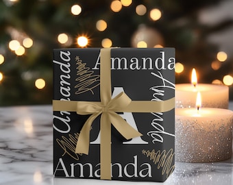 Custom Name Wrapping Paper, Personalized holiday gift wrap