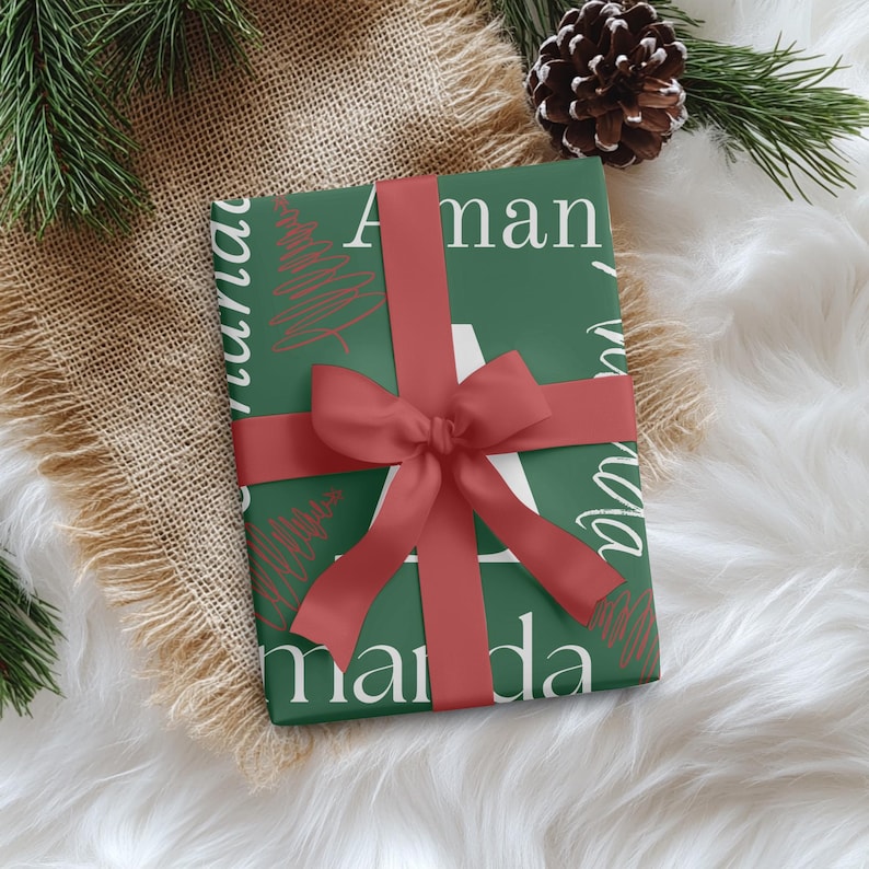 Custom Name Wrapping Paper, Personalized holiday gift wrap, Magical Christmas gifts image 3