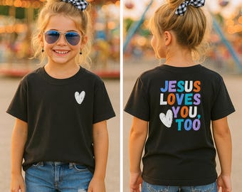 Młodzieżowa koszulka chrześcijańska „Jezus cię kocha”, śliczna koszulka chrześcijańska, prezenty religijne, koszulka kościelna dla dzieci, odzież chrześcijańska dla dzieci, koszulki chrześcijańskie