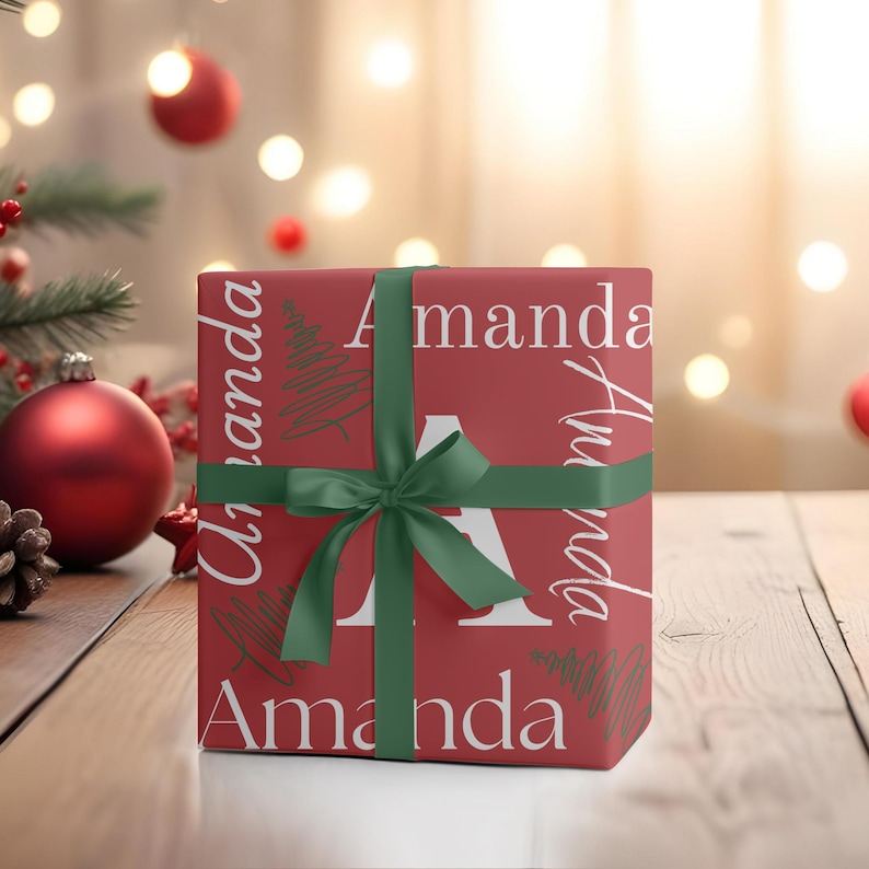 Custom Name Wrapping Paper, Personalized holiday gift wrap, Magical Christmas gifts image 1