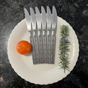 Vintage Wiltshire Burgundy Dinner Knives Set of 6: Retro 1970s Stainless Steel Quality Australian Cutlery