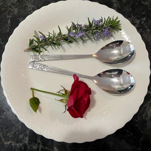 Vintage elegant silver-plated serving spoons - Grosvenor EPNS &quot;Berkeley&quot; pattern - (8.5&quot; 21 cm) includes free delivery. Elegant matched pair