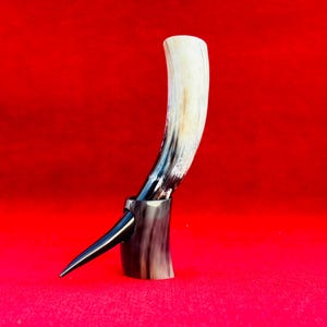 Handcrafted Viking Drinking Horn with Stand: Norse Tankard (500 ml, 10-12 inch)