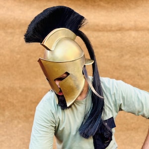 Handmade Spartan Warrior Helmet: Greek Corinthian Style, Black Plume