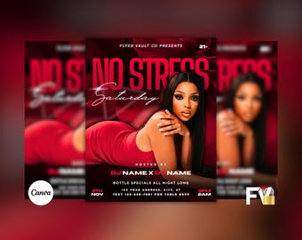 Folleto "Sábado sin estrés", folleto de promoción de club, folleto de Instagram para discoteca, plantilla editable de Canva