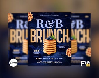 R & B Brunch Party Flyer, Sonntagsbrunch Promo, Club Day Party Flyer, bearbeitbare Canva Vorlage