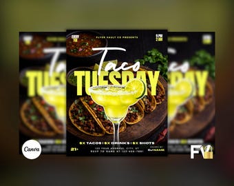 Folleto del Club de los Martes de Tacos, Folleto de Tacos y Tequila, Plantilla editable de Canva
