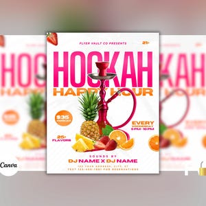 Waterpijploungeflyer, waterpijphappy hour, clubwaterpijpevenementflyer, bewerkbare canvassjabloon