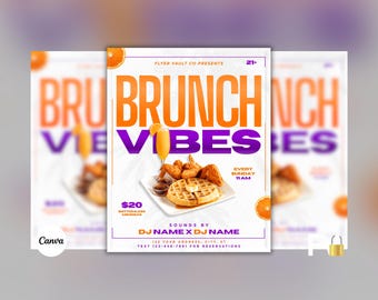 Brunch Vibes Flyer, Brunch Party Promo Flyer, Club Day Party Flyer, bearbeitbare Canva Vorlage