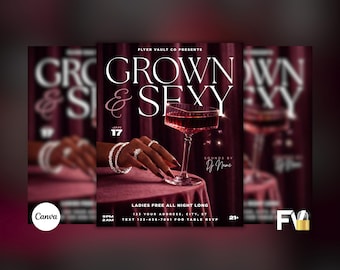 Grown & Sexy Flyer, Club Promotion Flyer, Night Club Instagram Flyer, Editable Canva Template