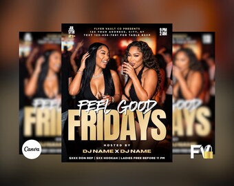Feel Good Fridays Flyer, Night Club Promotion Flyer, Editable Canva Template