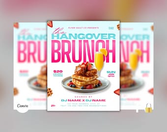 Brunch-Party-Promo-Flyer, Hangover-Brunch-Promo-Flyer, Club-Day-Party-Flyer, bearbeitbare Canva-Vorlage
