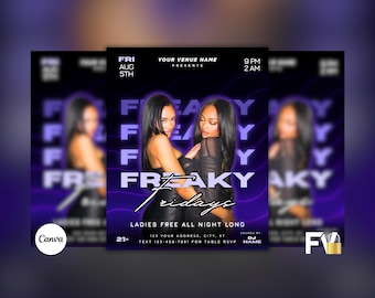 Freaky Fridays Clubのフライヤー、フライデーパーティーのフライヤー、編集可能なCanvaテンプレート