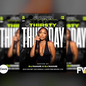 Flyer för Thirsty Thursday, reklamflyer för klubb, Instagram-flyer för nattklubb, redigerbar Canva-mall