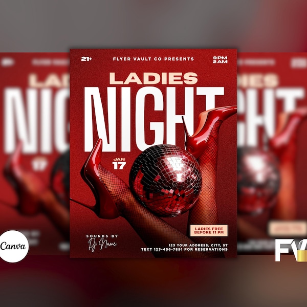 Ladies Night Flyer, Nightclub Instagram Event Flyer, Girls Night Out, Editable Canva Template