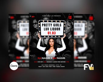 Hübscher Girls Luv Likör Flyer, Club-Werbe-Flyer, Nachtclub-Instagram-Flyer, bearbeitbare Canva-Vorlage