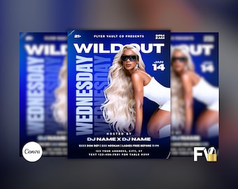 Flyer für „Wild Out Wednesday“, Club-Werbeflyer, Instagram-Flyer für Nachtclubs, bearbeitbare Canva-Vorlage