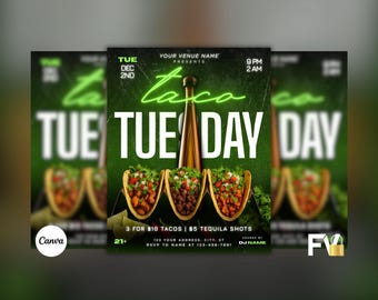 Folleto del Club de los Martes de Tacos, Folleto de Tacos y Tequila, Plantilla editable de Canva