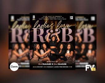 Folleto "Las damas aman el R&B", folleto de promoción de clubes, folleto de Instagram de clubes nocturnos, plantilla editable de Canva