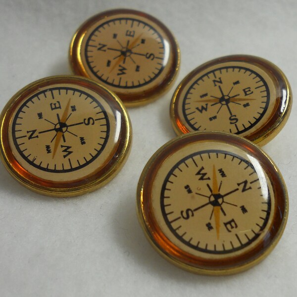 Steampunk Compass Buttons, N-S-E-W Directional Buttons- Set of 4 Buttons - Plastic Shank Buttons - Costume, Scrapbook, Craft Buttons