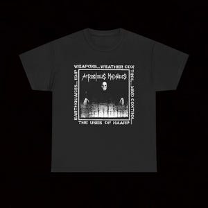 Locura atroz: Los usos de HAARP, camiseta, crust punk, hardcore, vintage, Pisschrist, regalo, gasattack, aparato, axioma, unidad de bombas de racimo, víctimas de guerra